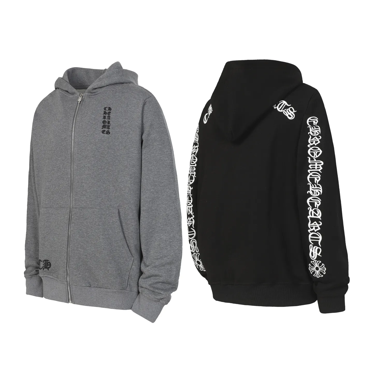 P280 Cross-border running quantity model, please do not place an order if you pursue quality - Chrome Hearts/Chrome Hearts Sanskrit embroidered high-density zipper sweatshirt cardigan jacket - High weight, high density and high quality. The wool is soft, delicate and skin-friendly. Soft and silky to the touch. Excellent warmth and skin-friendly properties. - Custom-woven and custom-dyed, no color difference. No matter the fabric or workmanship details, it beats the ordinary version on the market. - Hardware zipper accessories are all customized, full of details - Color: black gray - Size: S M L XL
